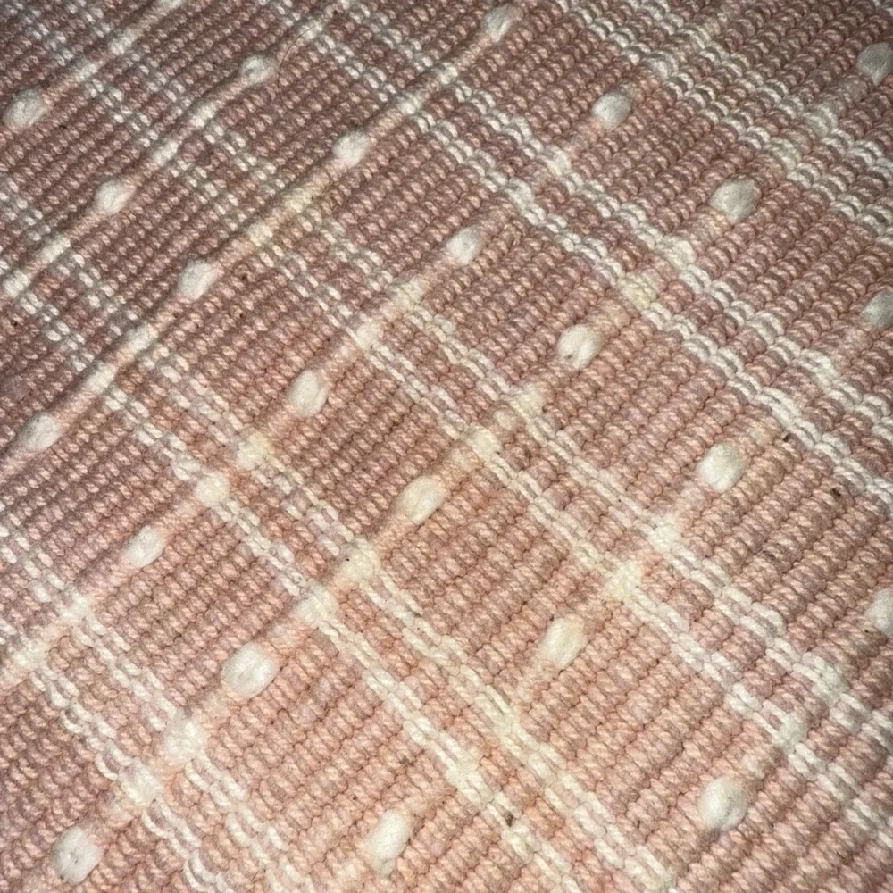 Vintage Woven Pink And White Fringed Cotton Oval Rug And Placemat Cottagecore